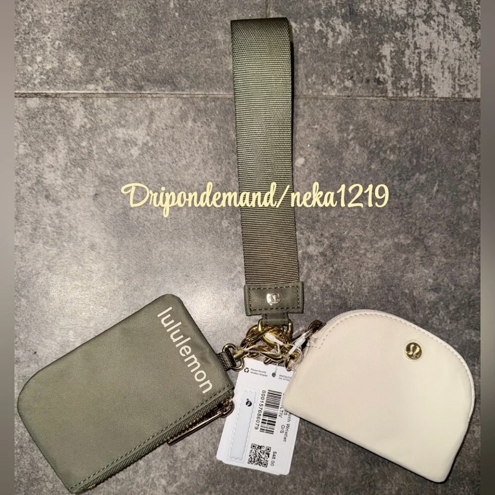 Lululemon Dual Pouch Wristlet- Grey Sage/Light Ivory/Gold